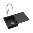 SWISS AQUA TECHNOLOGIES - 76x44 cm évier avec égouttoir réversible en Granite, à encastrer, noir + mitigeur lavabo/cuisine Grohe StartEdge (SATSE3BG313) - vignette