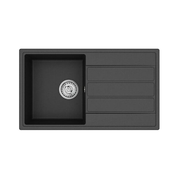 SWISS AQUA TECHNOLOGIES - 76x44 cm évier avec égouttoir réversible en Granite, à encastrer, noir + mitigeur lavabo/cuisine Grohe StartEdge (SATSE3BG313) - large