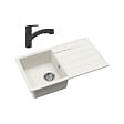 SWISS AQUA TECHNOLOGIES - 76x44 cm évier avec égouttoir réversible en Granite, à encastrer, blanc + mitigeur lavabo/cuisine Grohe Start (SATSE3WG303) - vignette