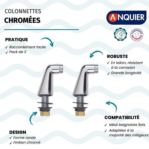 ANQUIER - Lot de 2 colonnettes rondes chromé - large