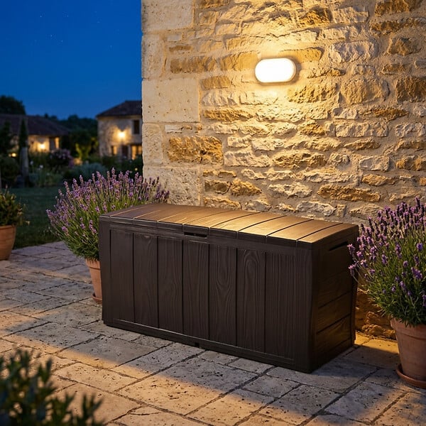 KETER - Keter Sherwood coffre de jardin 270 L + éclairage extérieur LED inclus (230403-WO744) - large