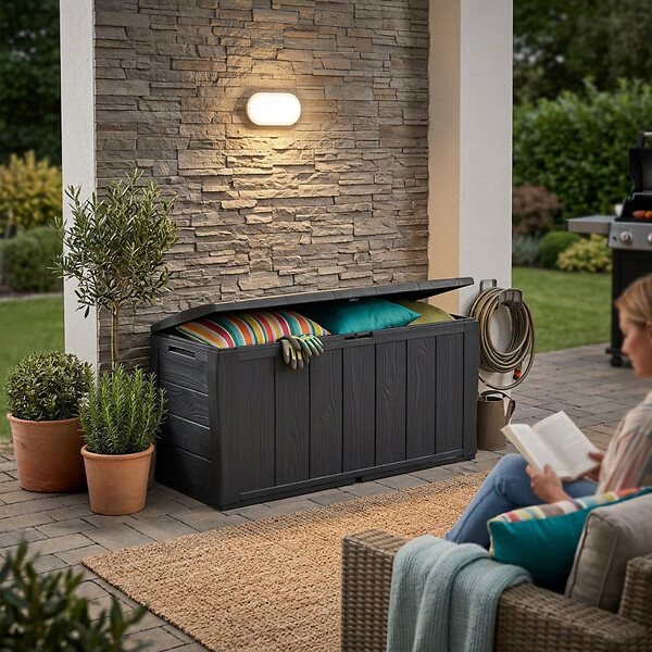 KETER - Keter Sherwood coffre de jardin 270 L + éclairage extérieur LED inclus (230415-WO744) - large