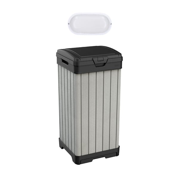 KETER - Keter Rocford poubelle extérieure 125 L + éclairage extérieur LED inclus (236996-WO744) - large