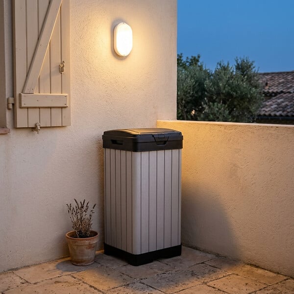 KETER - Keter Rocford poubelle extérieure 125 L + éclairage extérieur LED inclus (236996-WO744) - large