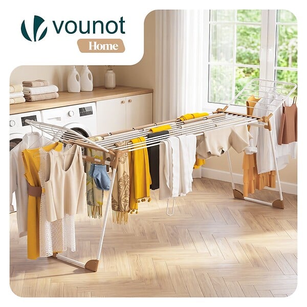VOUNOT - Etendoir a linge telescopique pliable extensible ailes hautes 284x55x122cm metal blanc - large