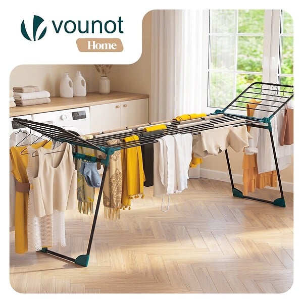 VOUNOT - Etendoir a linge telescopique pliable extensible ailes hautes 284x55x122cm metal noir - large