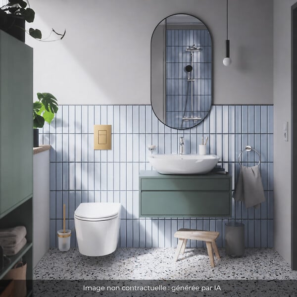 GROHE - Pack WC suspendu sans bride caréné + Abattant Start + Bâti-support largeur réduite + Plaque commande Cool Sunrise - large