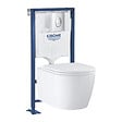 GROHE - Pack WC suspendu sans bride Start Round Ceramic + Abattant frein de chute + Bâti support autoportant + Plaque de commande chromé - vignette