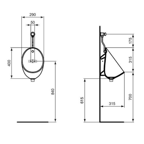 IDEAL STANDARD - Pack urinoir mural Eurovit Rimless - large