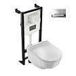JACOB DELAFON - Pack WC suspendu sans bride Odéon Rive Gauche avec abattant extra plat + bâti support + plaque chromée - vignette