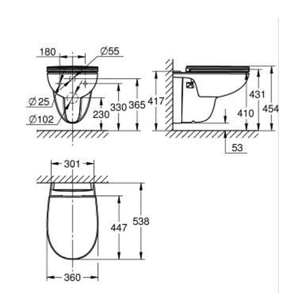 GROHE - Cuvette WC suspendu Bau Ceramic avec abattant frein de chute - large