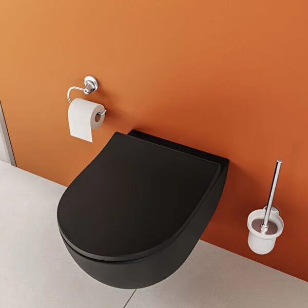 VITRA - Pack WC suspendu sans bride VitrA Sento noir mat  + Abattant frein de chute + Bâti-support autoportant + Plaque chromée - large