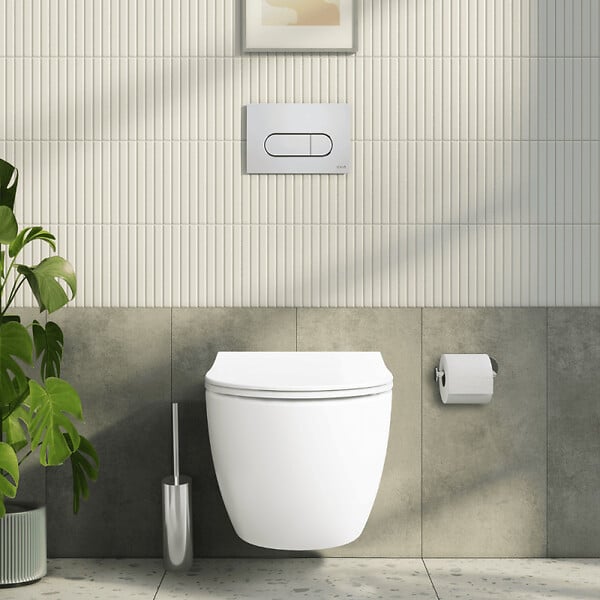 VITRA - Pack WC suspendu VitrA Sento blanc mat + bâti autoportant V-Fix Core + Plaque Round chromé - large