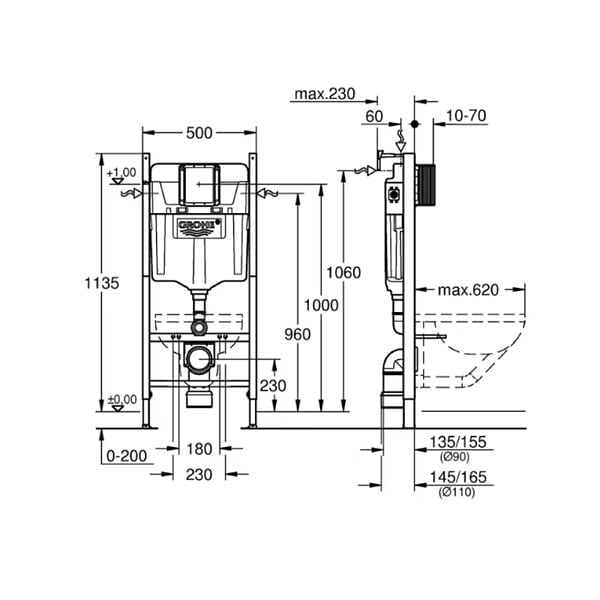 GROHE - Solido bâti support 2 en 1 pour WC, 1.13 m (38939000) - large