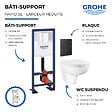 GROHE - Pack bâti-support largeur réduite Rapid SL + Cuvette suspendue sans bride abattant BauCeramic + Plaque commande noir mat - vignette