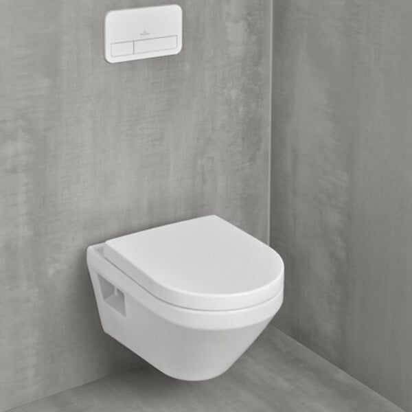 VILLEROY ET BOCH - Pack WC suspendu sans bride VILLEROY&BOCH Architectura Twistflush rond + Abattant + Bâti-support autoportant + Plaque - large