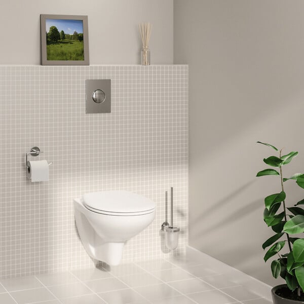 GROHE - Pack WC suspendu sans bride Bau Ceramic  + Abattant frein de chute + Bâti-support autoportant + Plaque chromée - large