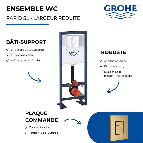 GROHE - Bâti-support largeur réduite Rapid SL + Plaque commande Skate Cosmopolitan Cool Sunrise - large