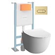 VITRA - Pack WC suspendu VitrA Sento blanc brillant + bâti autoportant V-Fix Core + Plaque Round or brossé - vignette