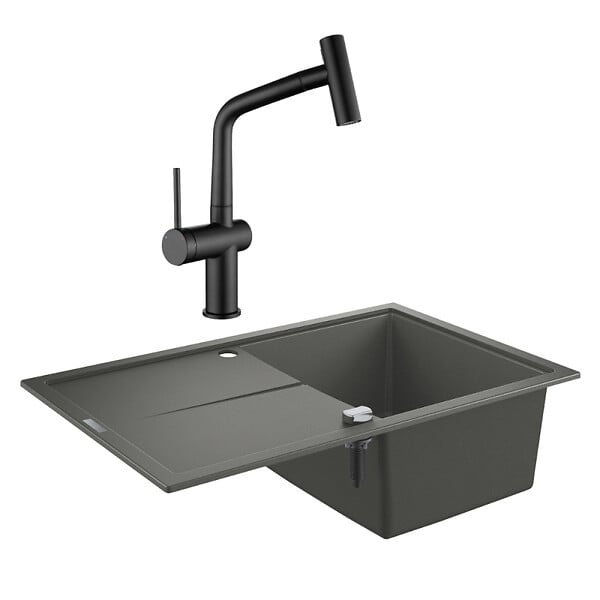 GROHE - Grohe K400 Evier en quartz composite avec égouttoir réversible 780x500 mm + Ceramia Timeless mitigeur (G31639TML1BM-SET) - large