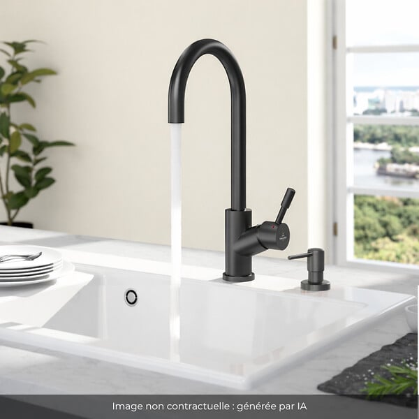 VILLEROY ET BOCH - Robinet cuisine  Umbrella + Distributeur de savon Anthracite - large