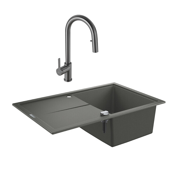 GROHE - K400 évier en quartz composite avec égouttoir réversible 780x500 mm + Ceramia Timeless mitigeur (G31639TML2BGM-SET) - large