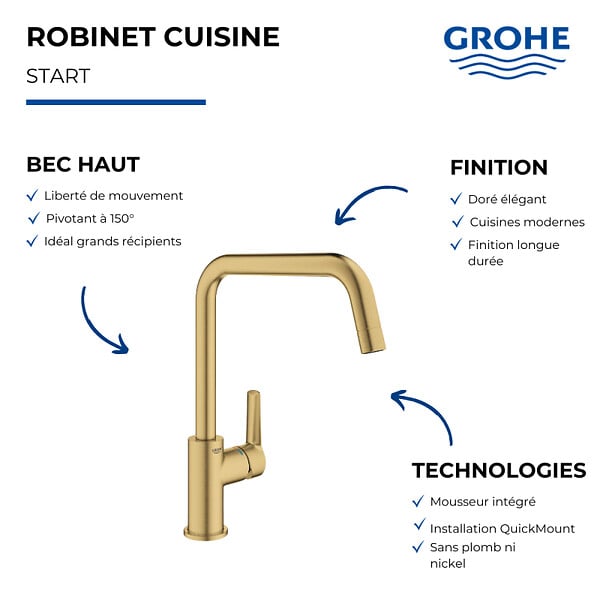 GROHE - Robinet cuisine bec haut Start Cool Sunrise - large