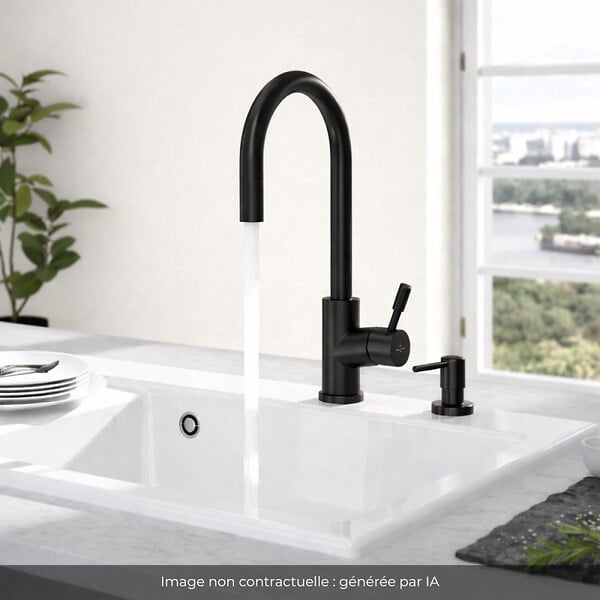 VILLEROY ET BOCH - Robinet cuisine  Umbrella flex + Distributeur de savon Noir mat - large