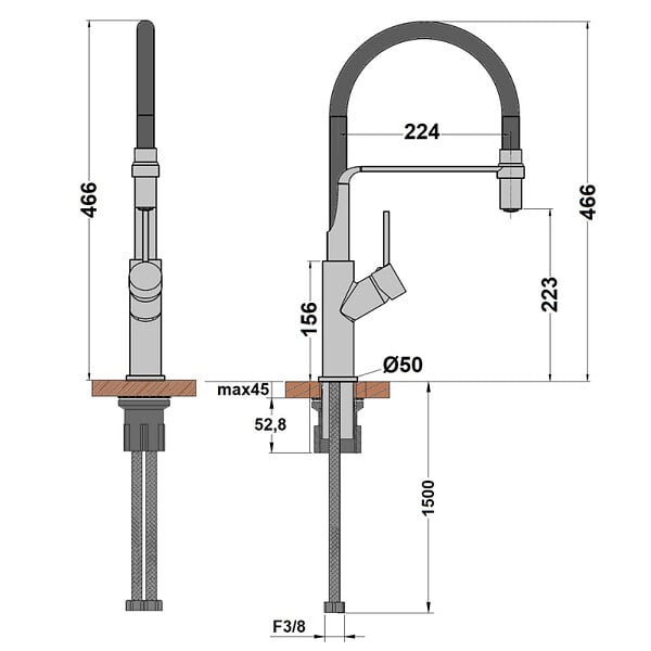 OLFA - Robinet de cuisine avec douchette Ortence bronze cuivre - large
