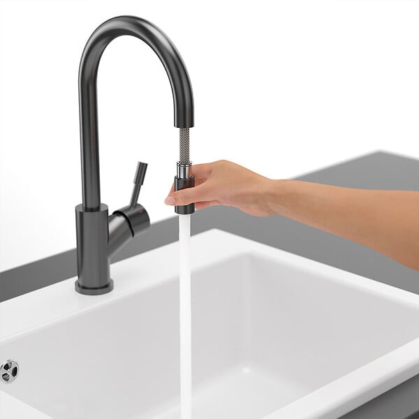 VILLEROY ET BOCH - Robinet cuisine  Umbrella flex + Distributeur de savon Anthracite - large