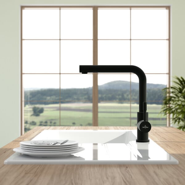 VILLEROY ET BOCH - Robinet cuisine avec douchette  Steel Shower window noir mat - large