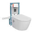VITRA - Pack WC lavant suspendu sans bride avec abattant et attentes électriques VitrA V-Care Ultra blanc + bâti autoportant V-Fix Easy + plaque blanche - vignette