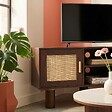 OVIALA - Meuble TV d'angle 120 cm en rotin synthétique scandinave bois foncé - Adam - vignette