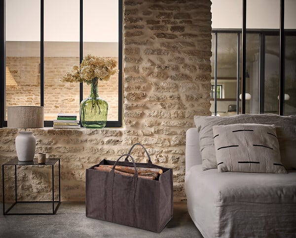 DIXNEUF - Sac à bûches en toile de jute Natureo gris - Capacité 100 kg - large
