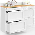 ID MARKET - Buffet bas de cuisine 120 cm casserolier VITO plan de travail H.83 cm 6 tiroirs blanc et plateau façon hêtre - vignette