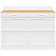 ID MARKET - Buffet bas de cuisine 120 cm casserolier VITO plan de travail H.83 cm 6 tiroirs blanc et plateau façon hêtre - vignette