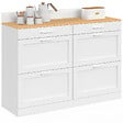 ID MARKET - Buffet bas de cuisine 120 cm casserolier VITO plan de travail H.83 cm 6 tiroirs blanc et plateau façon hêtre - vignette