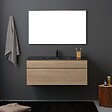 KIAMAMI VALENTINA - Meuble De Salle De Bain Cm120 En Chêne Aspect Bois Avec Lavabo Noir Mat Et Miroir | Sole - vignette