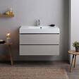 KIAMAMI VALENTINA - Meuble De Salle De Bains Suspendu 90Cm Tiroirs Gris Perle Et Lavabo | Valentina - vignette