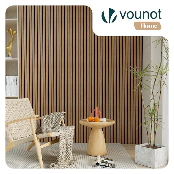 VOUNOT - Lot de 4 panneaux acoustiques muraux Tasseaux en bois MDF avec feutre noir 120x60x2.1cm chêne clair - large