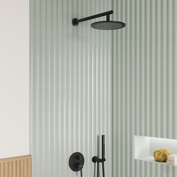 VILLEROY ET BOCH - Support mural pour douchette avec raccordement  Universal Showers rond noir mat - large