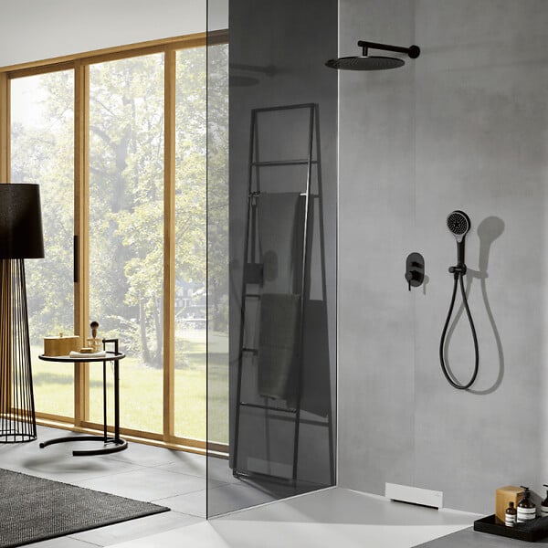 VILLEROY ET BOCH - Support mural pour douchette avec raccordement  Universal Showers rond noir mat - large