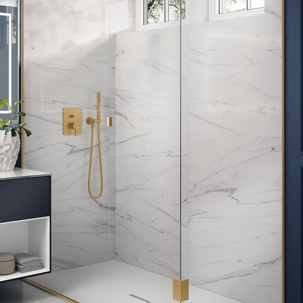 VILLEROY ET BOCH - Support mural pour douchette avec raccordement  Universal Showers rond or brossé - large