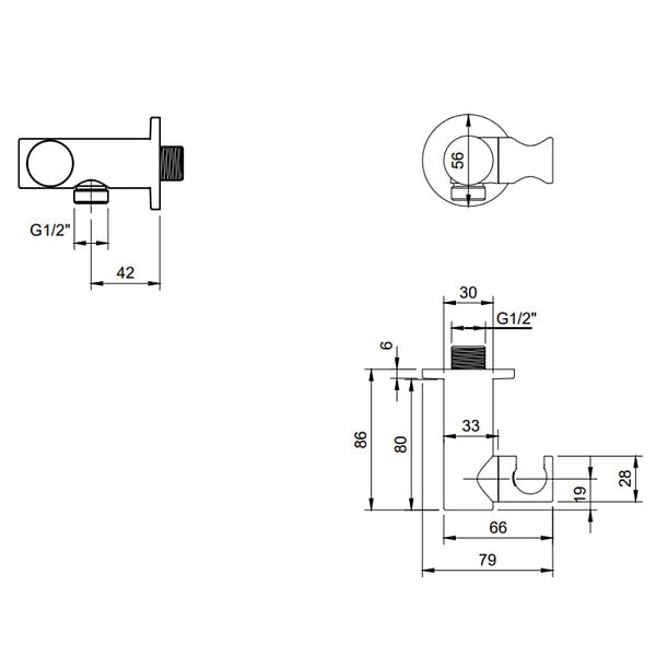 VILLEROY ET BOCH - Support mural pour douchette avec raccordement  Universal Showers rond or brossé - large