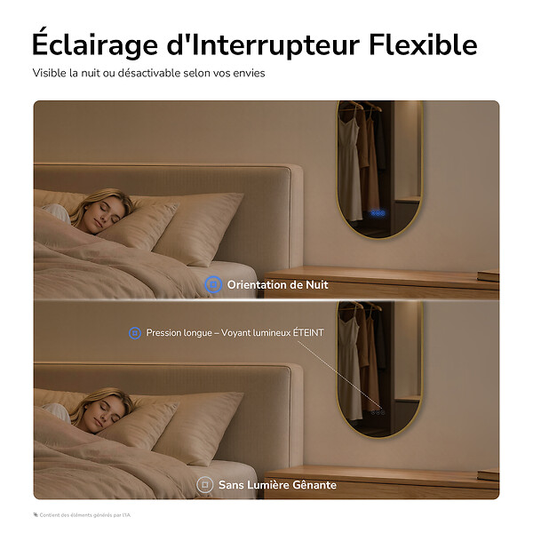 EMKE - EMKE Miroir de salle de bain LED Ovale Cadre Doré Brossé 45x75 cm, Anti-buée, Interrupteur tactile, 3 couleurs de lumière réglable, Mémoire - large