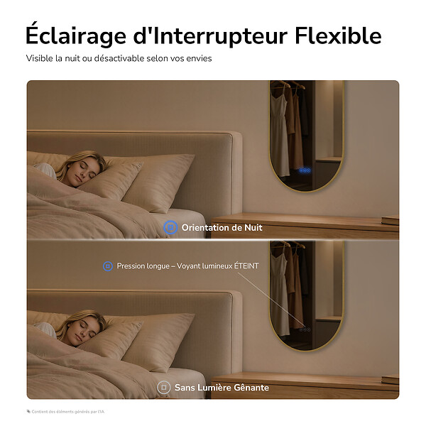 EMKE - EMKE Miroir de salle de bain LED Ovale Cadre Doré Brossé 50x90 cm, Anti-buée, Interrupteur tactile, 3 couleurs de lumière réglable, Mémoire - large