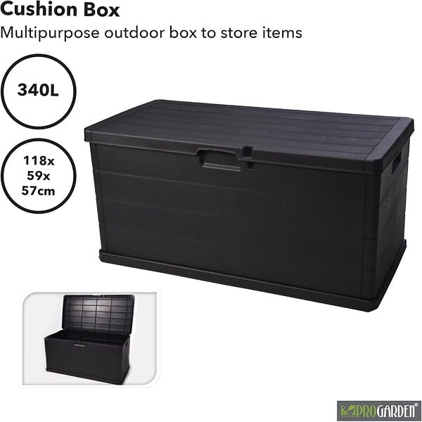 PROGARDEN - Coffre de rangement extérieur 340L - Coffre de Jardin Anthracite 118x59x57cm - Poignées de transport - Cadenassable - large