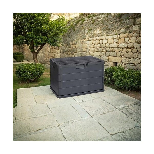 INTEC - Coffre de rangement extérieur 170L - Coffre de Jardin Anthracite dimensions 78L x 55l x 52H cm - Résine - Poignées de transport - large