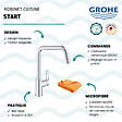 GROHE - Robinet de cuisine monocommande Start 2021 chromé + microfibre - vignette
