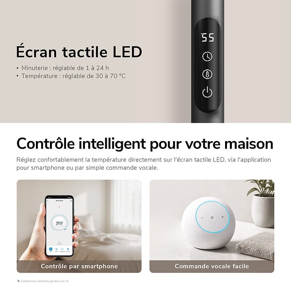 EMKE - EMKE Sèche-serviettes électrique 66x58cm 135W, Étagère et Barres Rotatives, WiFi TUYA Alexa, Chauffage Fibre de Carbone, Gris - large